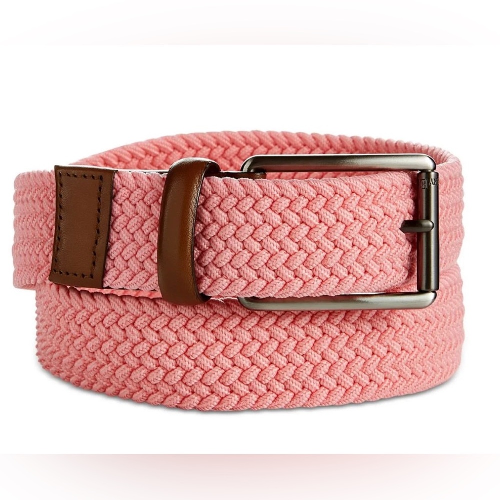 PERRY ELLIS Portfolio Pink Webbed leather Trim Men's Belt Size:M $49